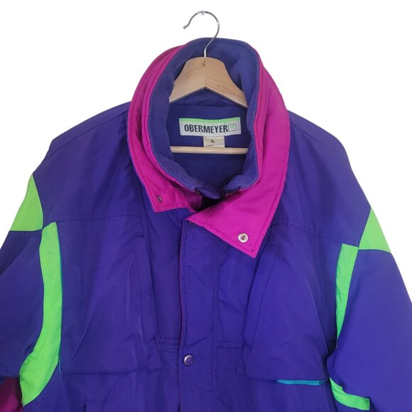 VTG Retro 80's-90's Obermeyer Sport Ski Coat Color Block Spellout Jacket Coat - Picture 3 of 16